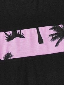 Manfinity VCAY 男款T卹，合身領口短袖圖形T恤，棕櫚樹休閒時尚男裝夏季衣服 - 黑色 - 查看 5