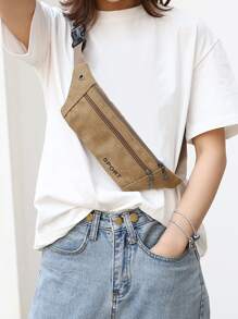 Letter Graphic Running Bag - Khaki - View 1