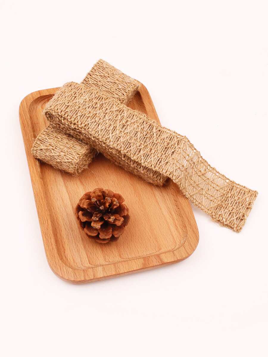 1roll Braided Design DIY Sewing Strip, Hollow Burlap Ribbon For Garment Decoration - Khaki - View 1