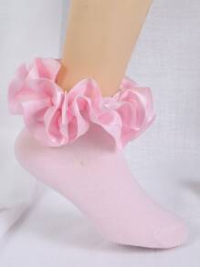 1双棉质女婴袜子，带大蕾丝花边，公主芭蕾舞袜 - 粉色 - 查看 3