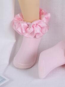 1双棉质女婴袜子，带大蕾丝花边，公主芭蕾舞袜 - 粉色 - 查看 5