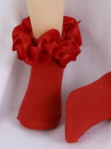 1 双女宝宝大号蕾丝荷叶边 3D 蕾丝公主舞袜