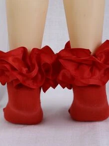 1 双女宝宝大号蕾丝荷叶边 3D 蕾丝公主舞袜