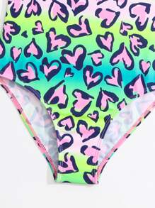 Tween Girl Heart Print One Piece Swimsuit - Multicolor - View 4