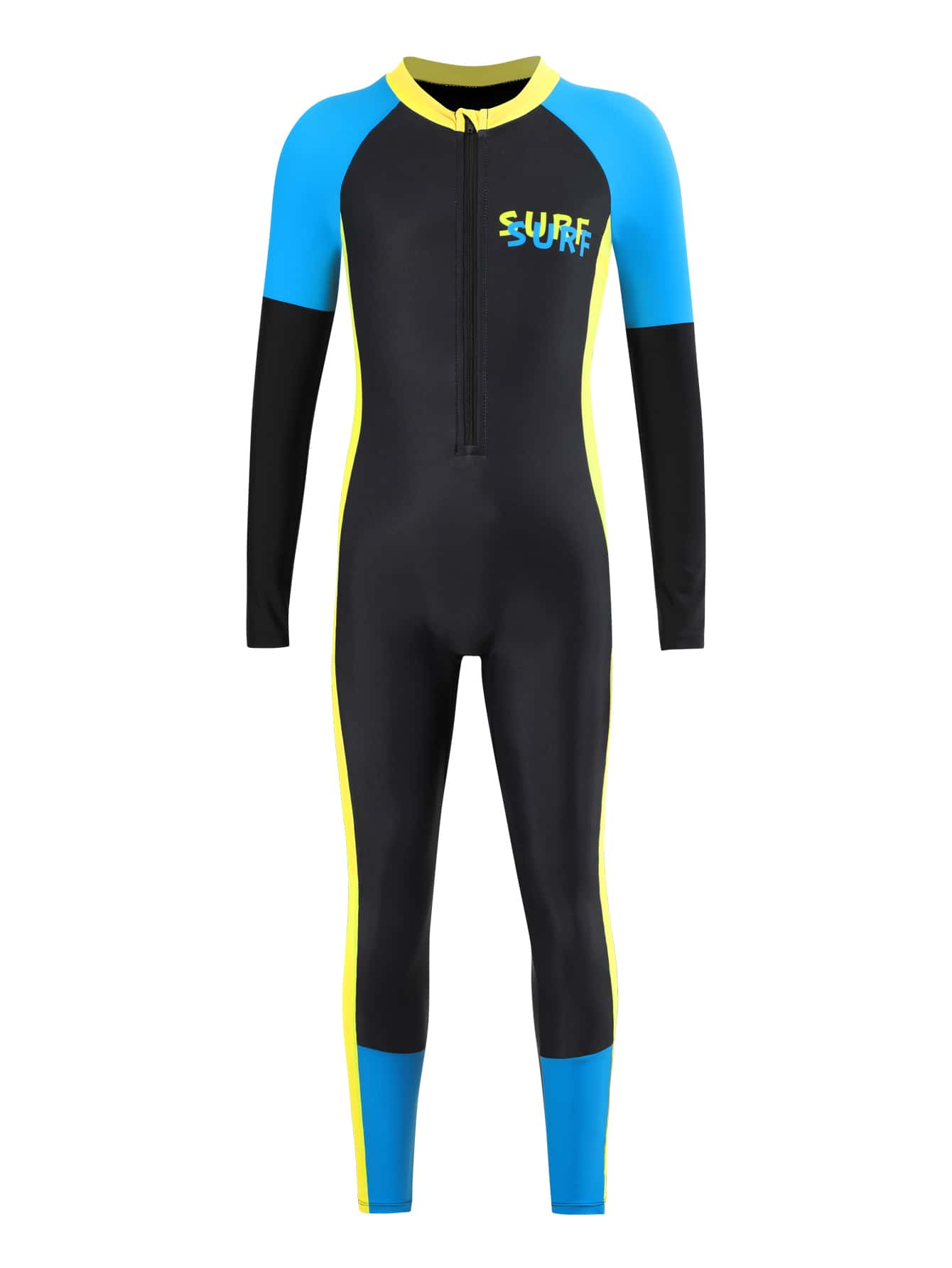 Tween Boy Letter Graphic Colorblock Zip Front One Piece Swimsuit - Black - View 1