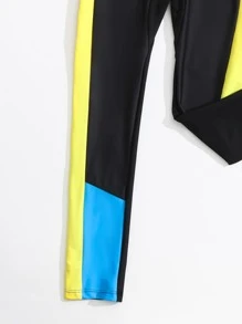 Tween Boy Letter Graphic Colorblock Zip Front One Piece Swimsuit - Black - View 5