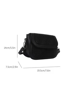 Bolsa cuadrada mini con diseño de diamante de imitación con solapa - Negro - Ver 3