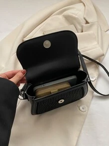 Bolsa cuadrada mini con diseño de diamante de imitación con solapa - Negro - Ver 5