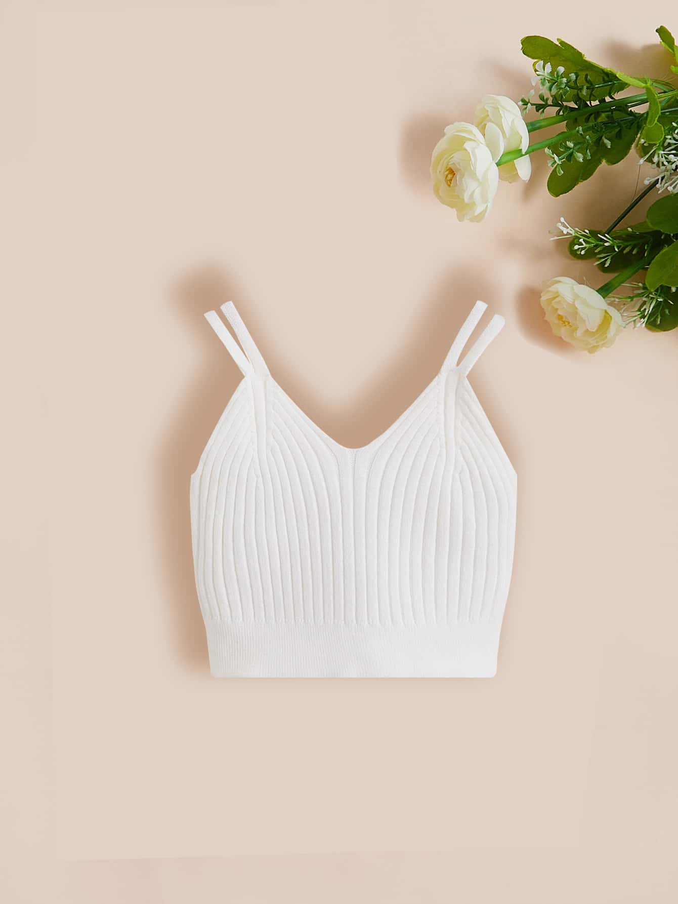 SHEIN Niñas Top tejido de canalé - Blanco - Ver 1