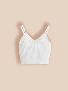 SHEIN Niñas Top tejido de canalé - Blanco - Ver 2