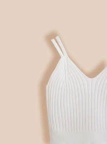 SHEIN Niñas Top tejido de canalé - Blanco - Ver 3