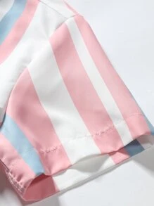 Manfinity Homme Men Striped Print Graphic Casual Collar Short Sleeve Shirt Without Tee For Going Out - Multicolor - View 4