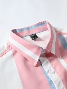 Manfinity Homme Men Striped Print Graphic Casual Collar Short Sleeve Shirt Without Tee For Going Out - Multicolor - View 5