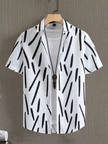 Manfinity Homme Áo sơ mi Nam Nút phía trước Tất cả trên in Giải trí - trắng - Xem 1