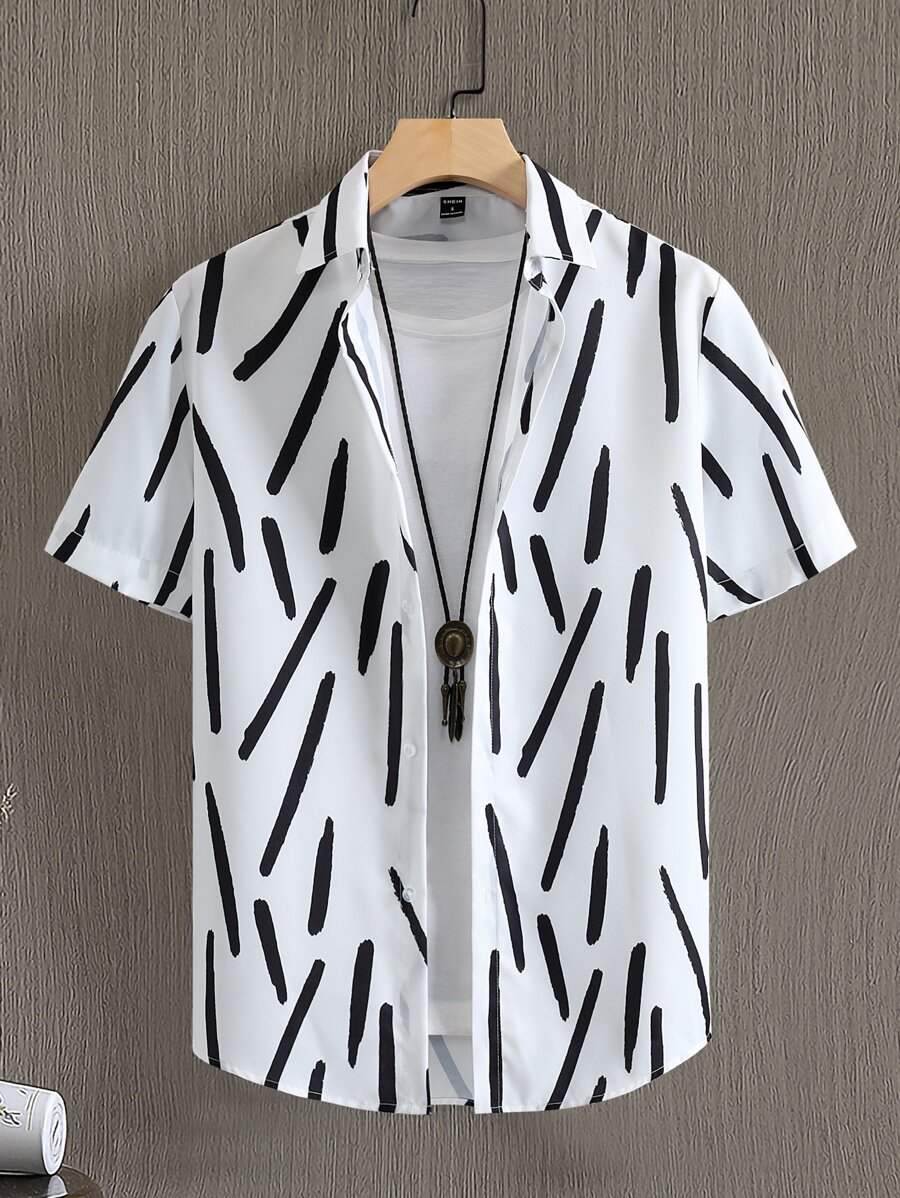 Manfinity Homme Áo sơ mi Nam Nút phía trước Tất cả trên in Giải trí - trắng - Xem 1