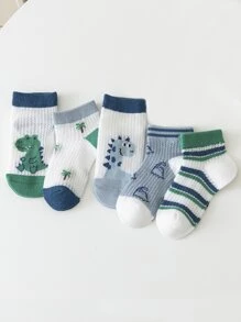 5pairs Kids Dinosaur Pattern Crew Socks - Multicolor - View 1