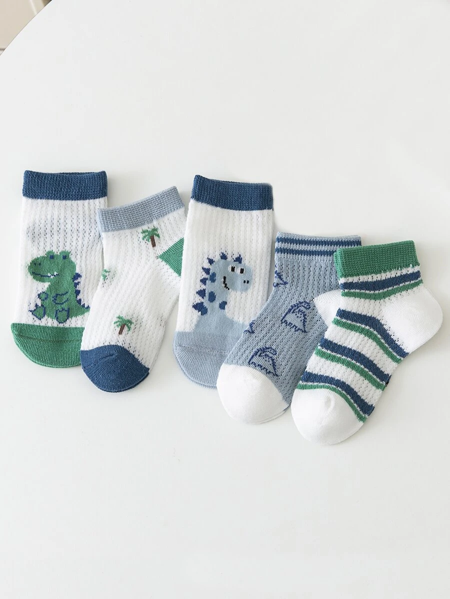 5pairs Kids Dinosaur Pattern Crew Socks - Multicolor - View 1