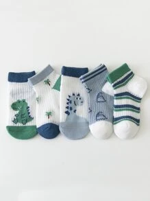 5pairs Kids Dinosaur Pattern Crew Socks - Multicolor - View 2