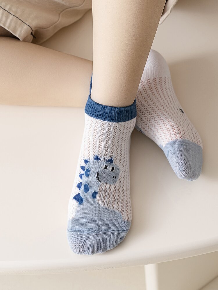 Niños 5 pares Calcetines de tripulación con patrón de dinosaurio - Multicolor - Añade 3