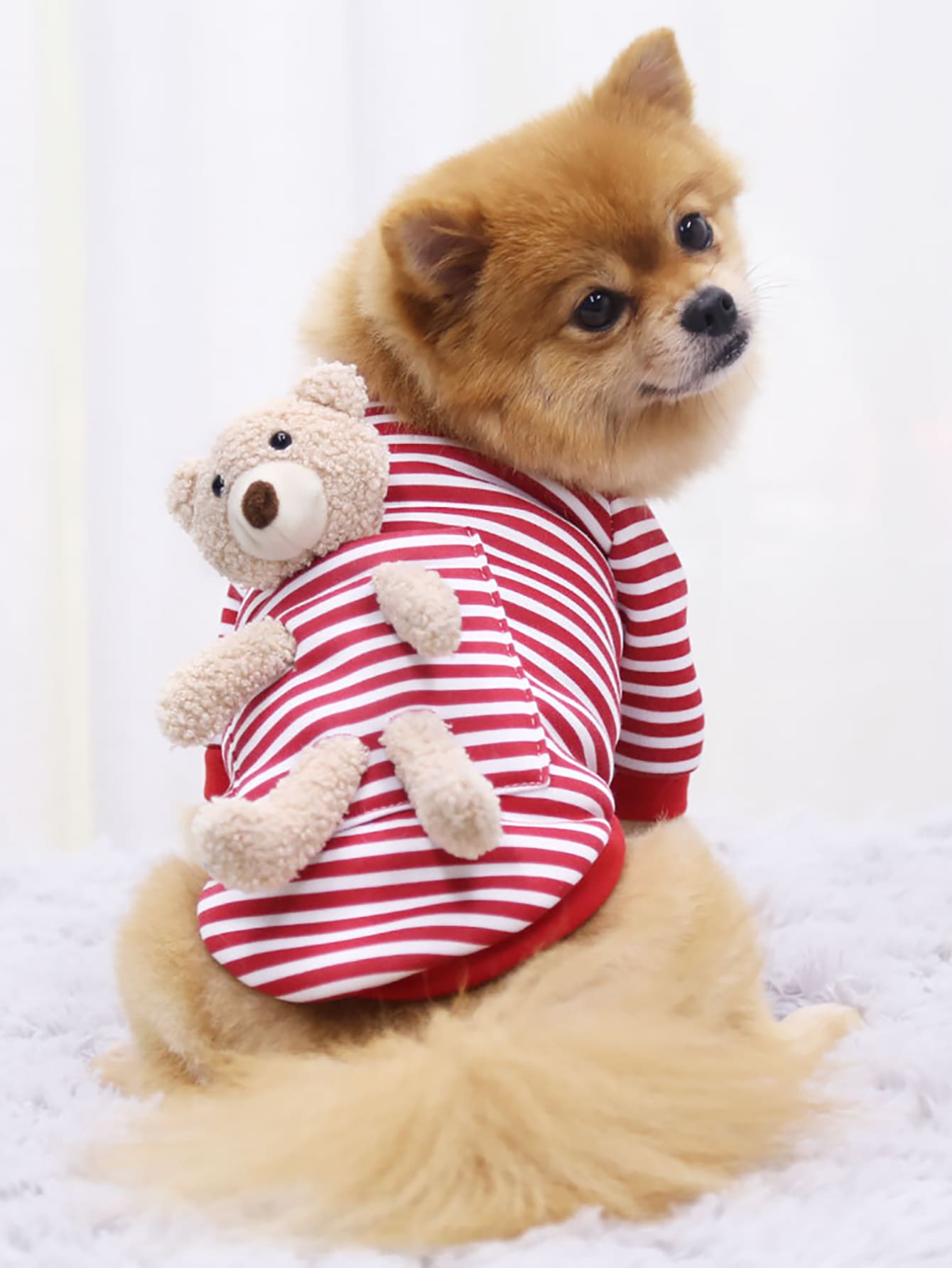 1pc Plaid & Cartoon Bear Decor Pet Sweatshirt,Pet Apparel For Small Medium Dog Cat - Red - View 1
