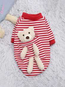 1pc Plaid & Cartoon Bear Decor Pet Sweatshirt,Pet Apparel For Small Medium Dog Cat - Red - View 2