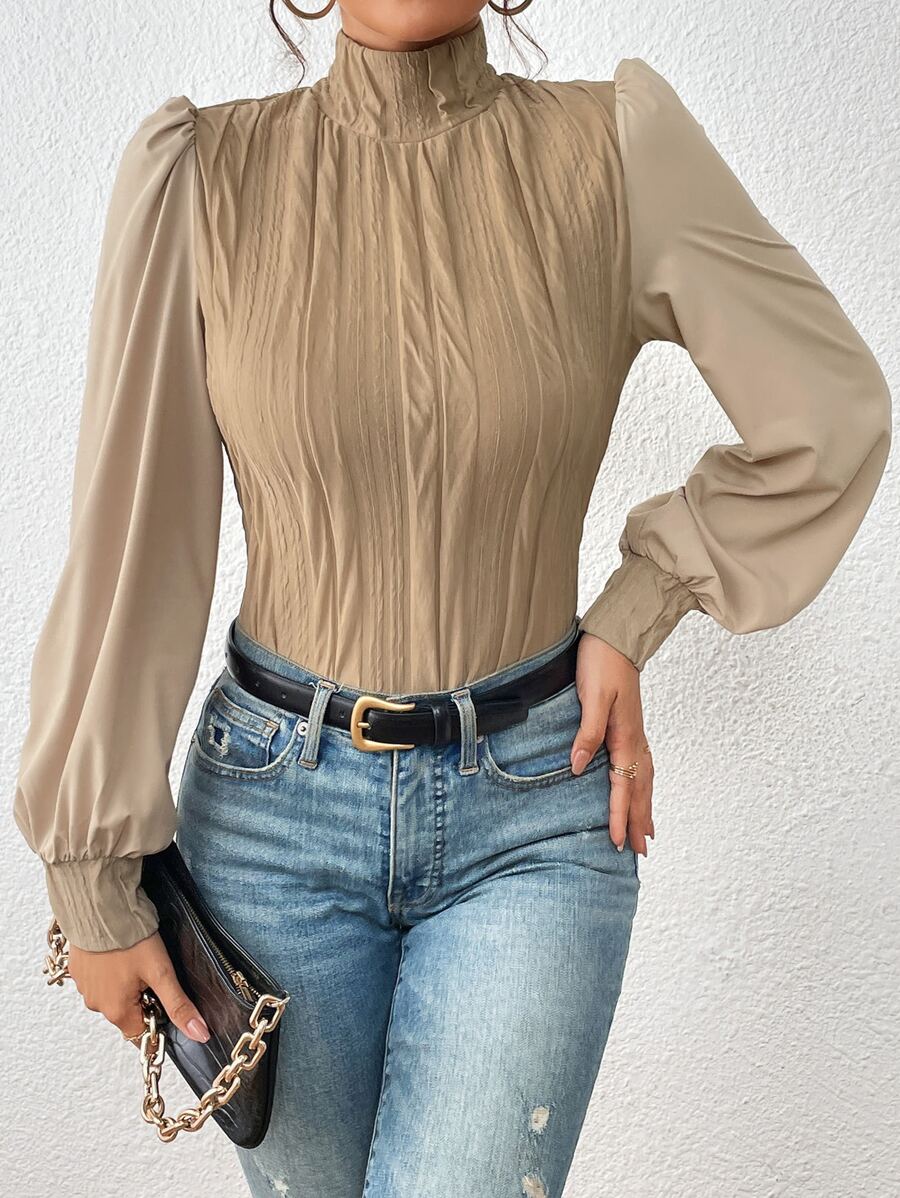 SHEIN Privé Áo nữ màu trơn Giải trí - màu nâu - Xem 1