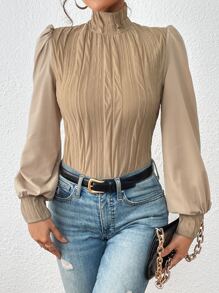 SHEIN Privé Áo nữ màu trơn Giải trí - màu nâu - Xem 3