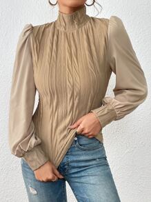 SHEIN Privé Áo nữ màu trơn Giải trí - màu nâu - Xem 4