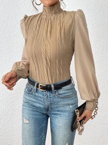 SHEIN Privé Áo nữ màu trơn Giải trí - màu nâu - Xem 5