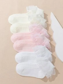 6 Pairs Girls' Lace Trim Ankle Socks, Princess Style - Multicolor - View 2