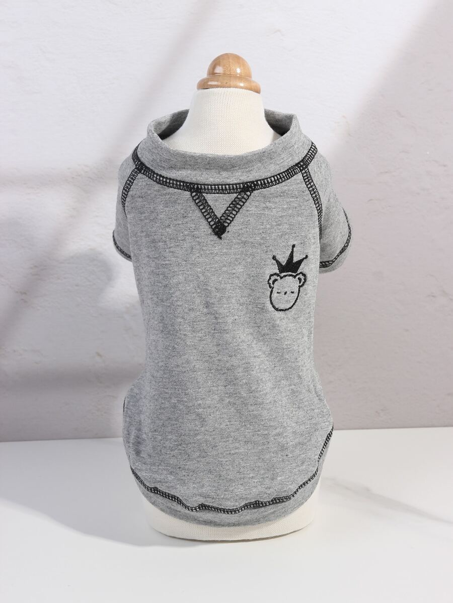 nicovaer 1入組皇冠刺繡寵物運動衫 - 灰色 - 查看 1