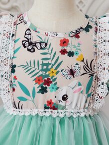 Toddler Girls Floral Print Ruffle Trim Mesh Hem Dress - Multicolor - View 4