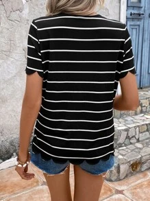 SHEIN LUNE 條紋印花T恤 - 黑色 - 查看 3