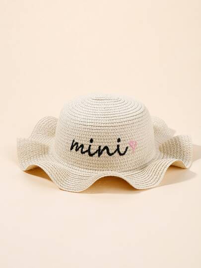 嬰兒字母刺繡草編帽