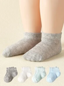 4pairs Baby Mesh Solid Socks - Multicolor - View 1