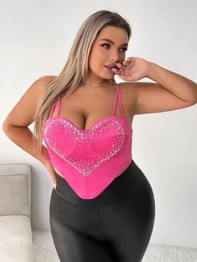 SHEIN SXY Cami Top mit Strass, Herz Muster, Bandana Saum,