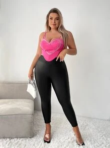 SHEIN SXY 大碼水鑽愛心圖案頭巾下擺吊帶上衣 - 粉色 - 查看 5