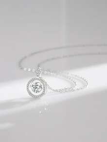 S925純銀聰明閃亮奢華吊墜項鍊帶發亮的方晶鋯石,適用於女性婚禮或者訂婚首飾類