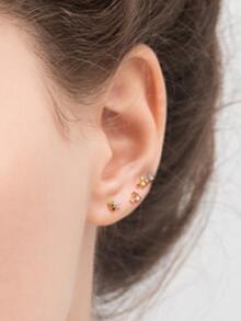 3入組/套方晶鋯石裝飾銀耳釘適合女士新娘婚禮精細首飾類