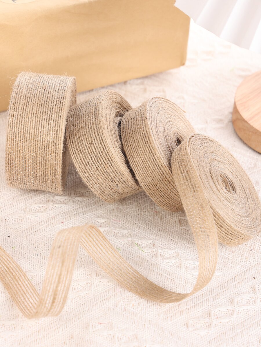 1卷普通禮品包裝絲帶粗麻布條DIY工藝裝飾用於婚禮派對 - 卡其色 - 查看 1