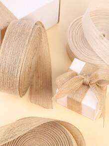 1卷普通禮品包裝絲帶粗麻布條DIY工藝裝飾用於婚禮派對 - 卡其色 - 查看 4