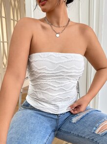 SHEIN EZwear Plus Textured Tube Top - White - View 5