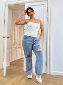 SHEIN EZwear Plus Textured Tube Top - White - View 4