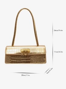 Metallic Crocodile Embossed Flap Bag - Gold - View 3