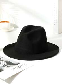 Wide Brim Fedora Hat - Black - View 2