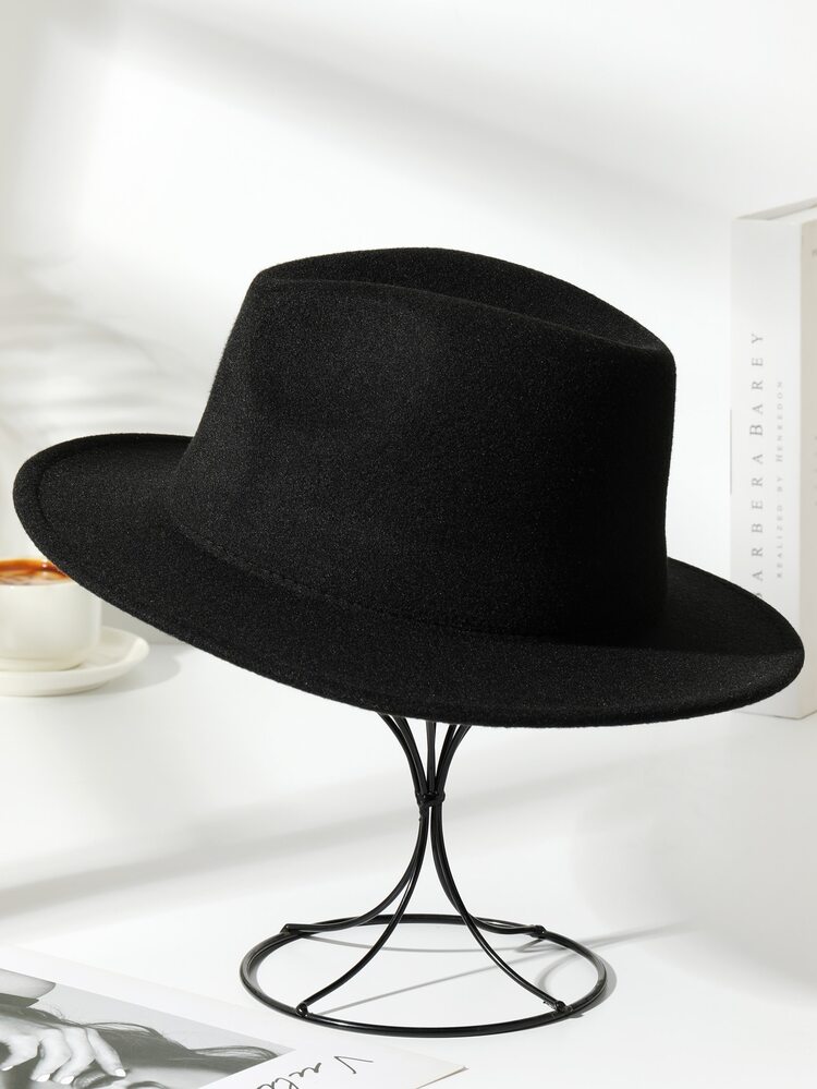 寬邊緣軟呢帽 - 黑色 - 查看 4