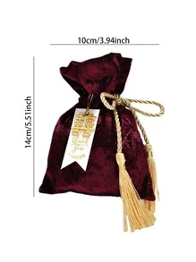 1pc Polyester Gift Bag, Tassel Decor Candy Wrapping Bag For Wedding Party - Burgundy - View 2