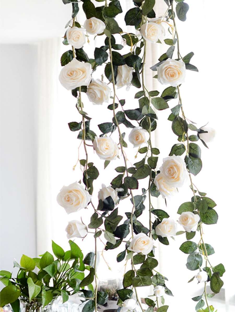 1 dây hoa nhân tạo, vòng hoa nhân tạo bằng nhựa hiện đại cho gia đình - trắng - Xem 1