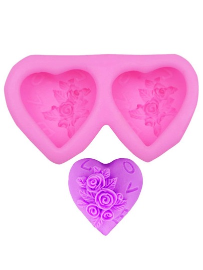 1入組粉色矽膠糖果模具廚房用創意心形和花卉設計巧克力模具