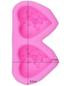 1pc Pink Silicone Candy Mold, Creative Heart & Floral Design Chocolate Mold For Kitchen - Pink - View 2